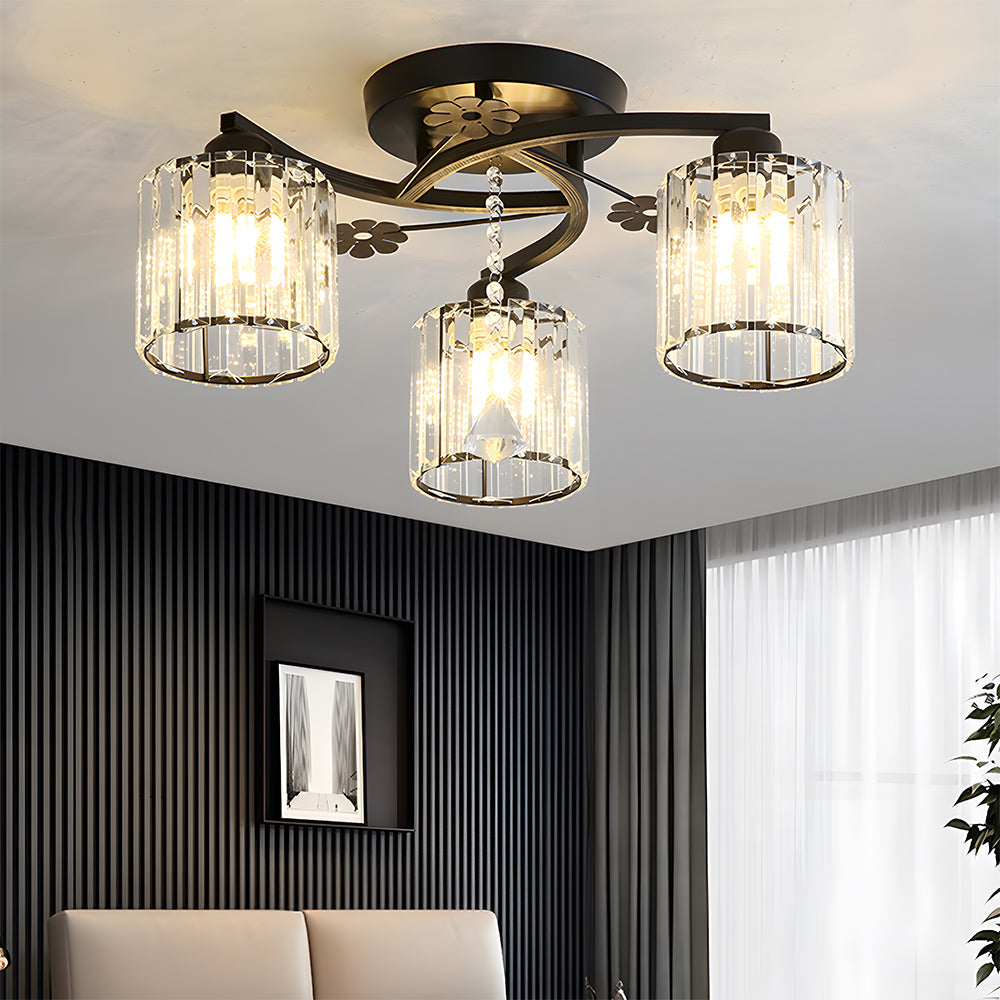 Celestia | Luxury Crystal Cylinder Semi Flush Ceiling Light