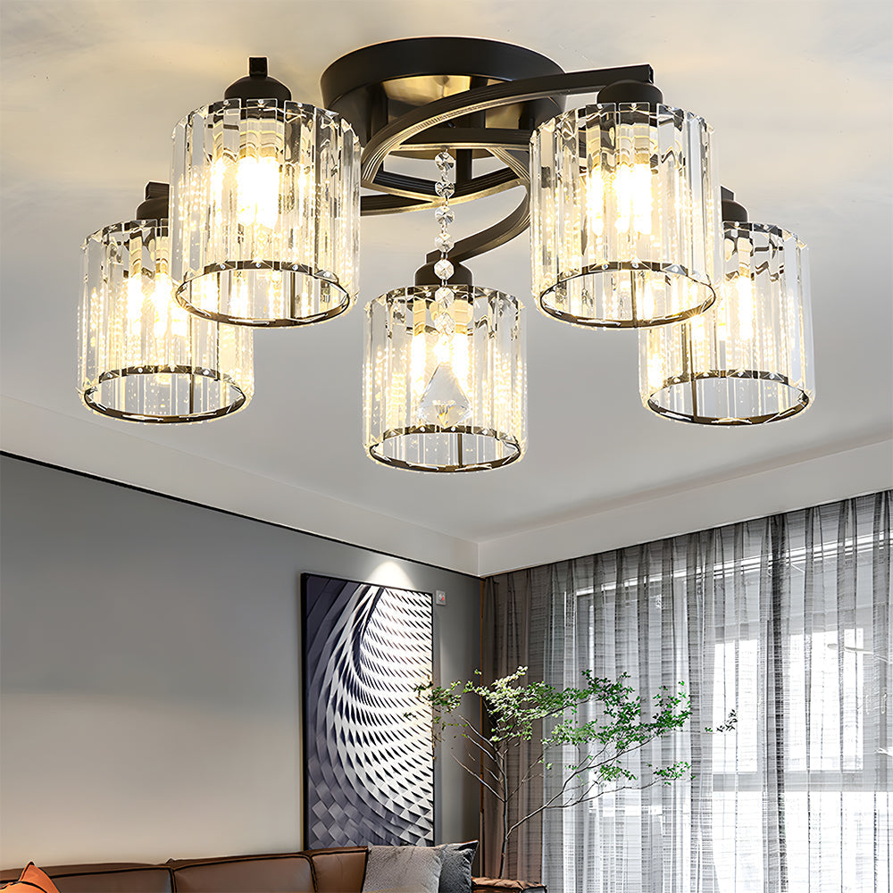Celestia | Luxury Crystal Cylinder Semi Flush Ceiling Light