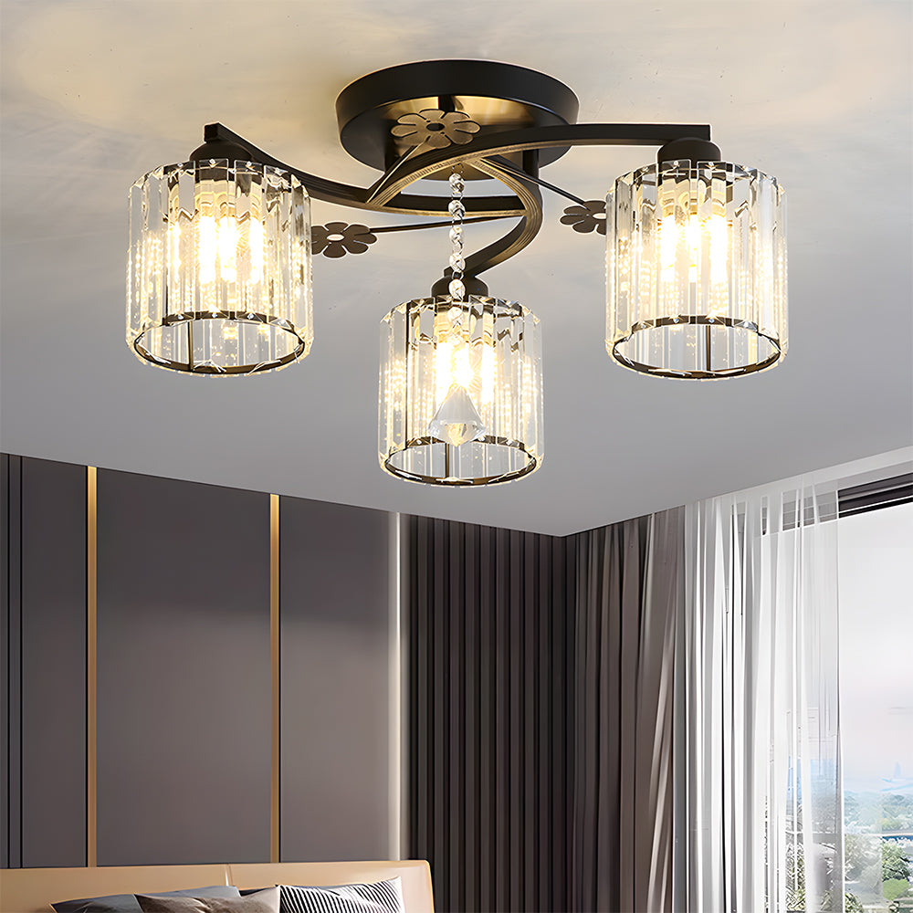 Celestia | Luxury Crystal Cylinder Semi Flush Ceiling Light