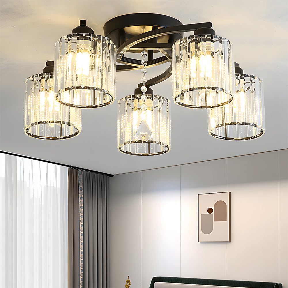 Celestia | Luxury Crystal Cylinder Semi Flush Ceiling Light