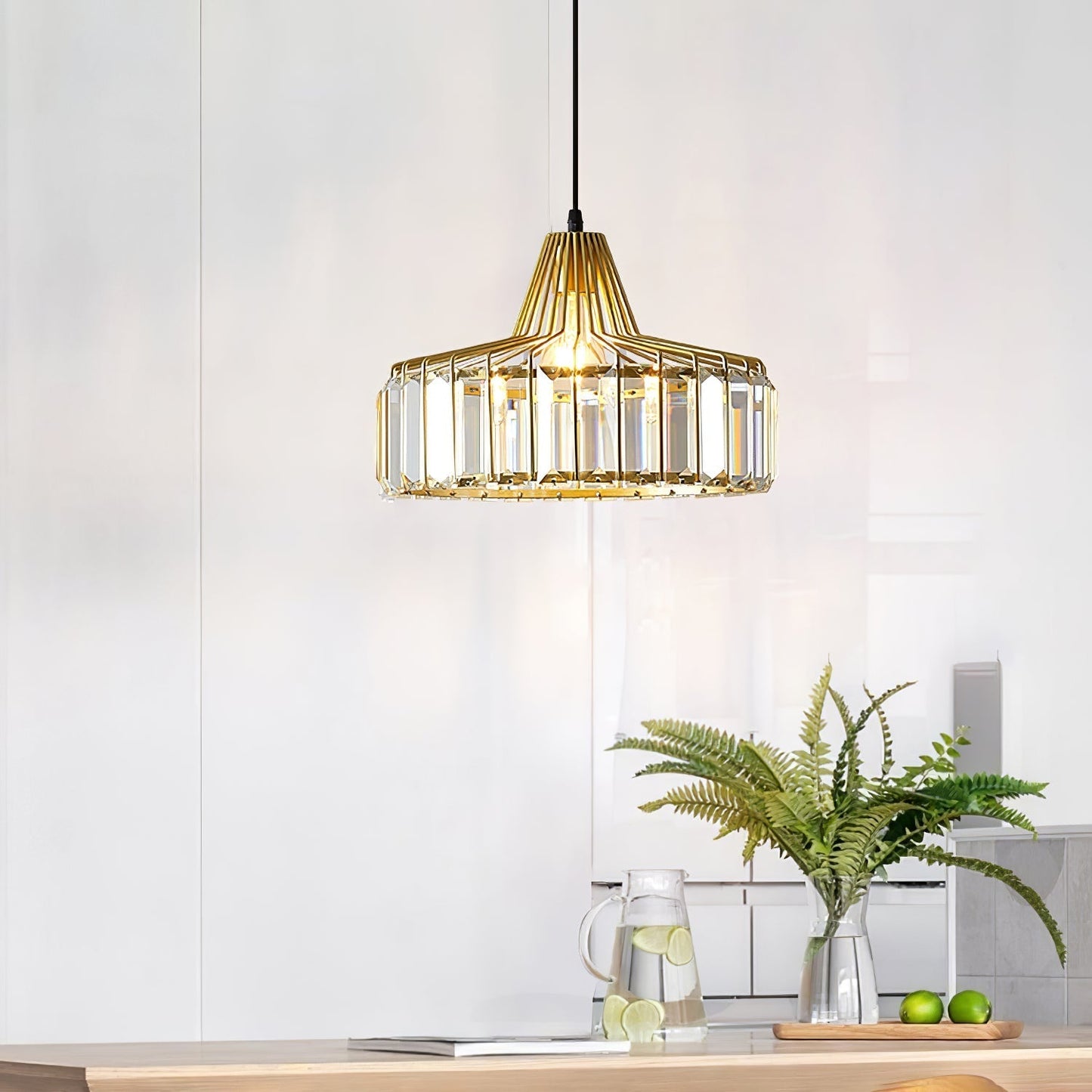Obsidia | Sleek Iron Frame Crystal Pendant Light
