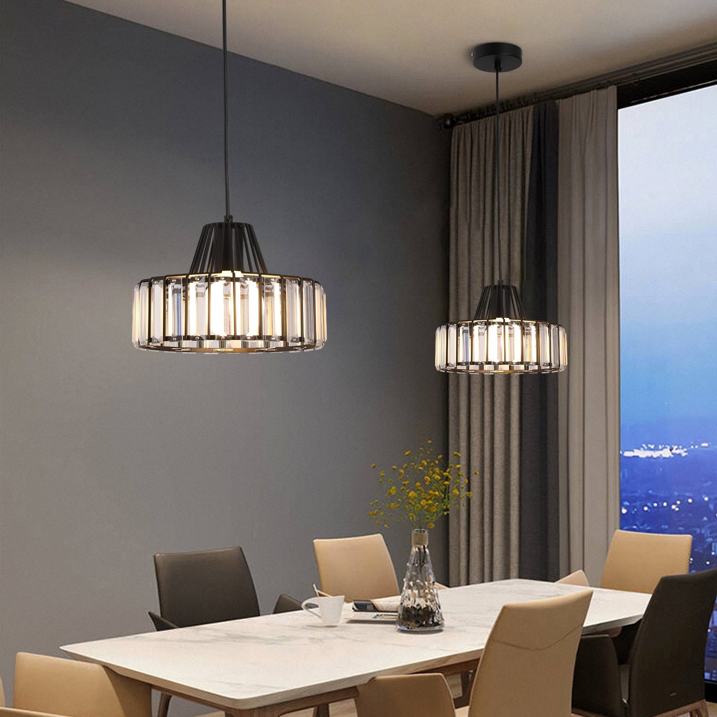Obsidia | Sleek Iron Frame Crystal Pendant Light