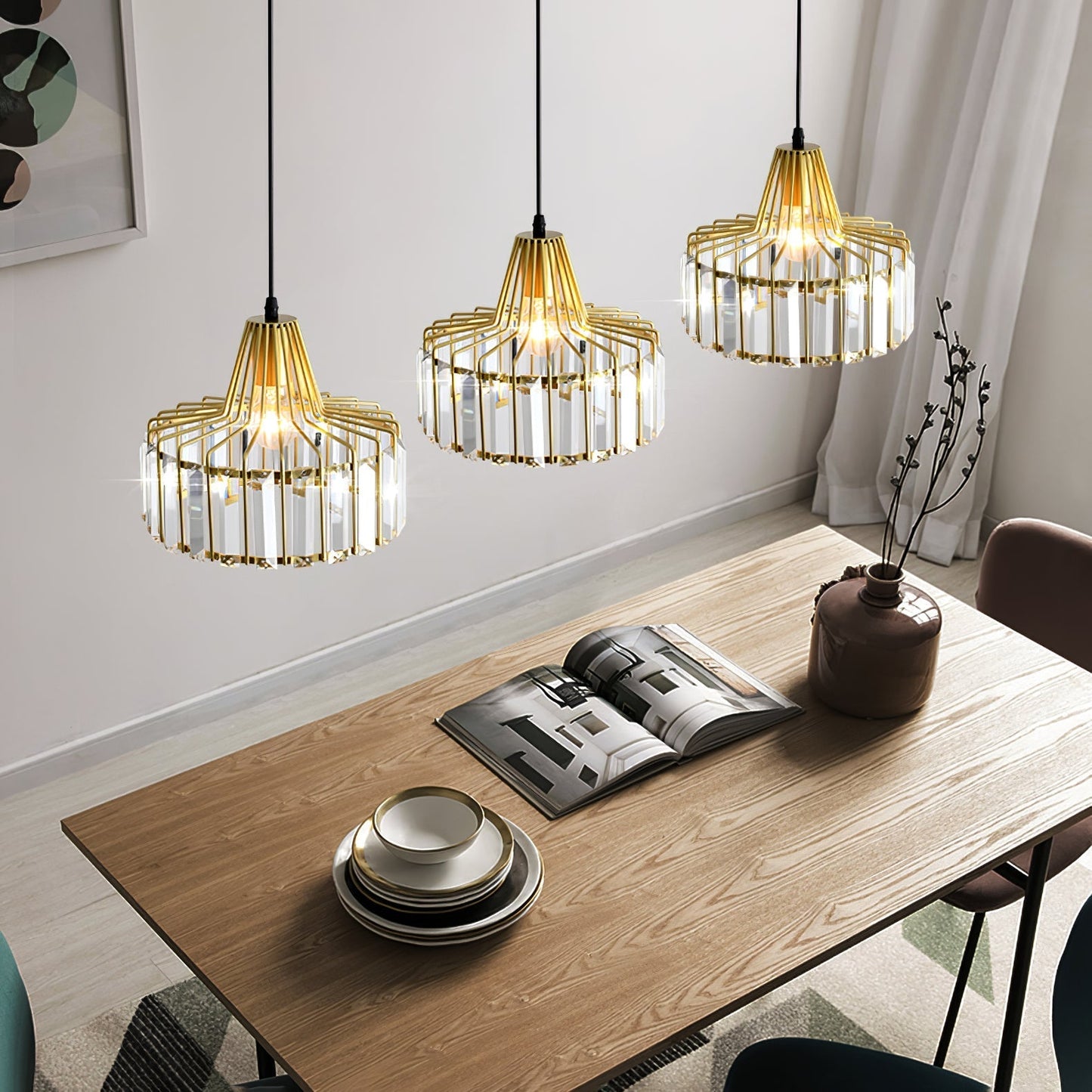 Obsidia | Sleek Iron Frame Crystal Pendant Light