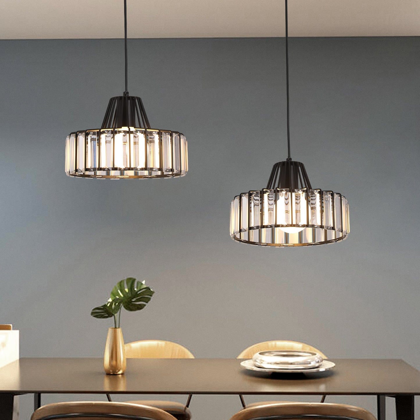 Obsidia | Sleek Iron Frame Crystal Pendant Light