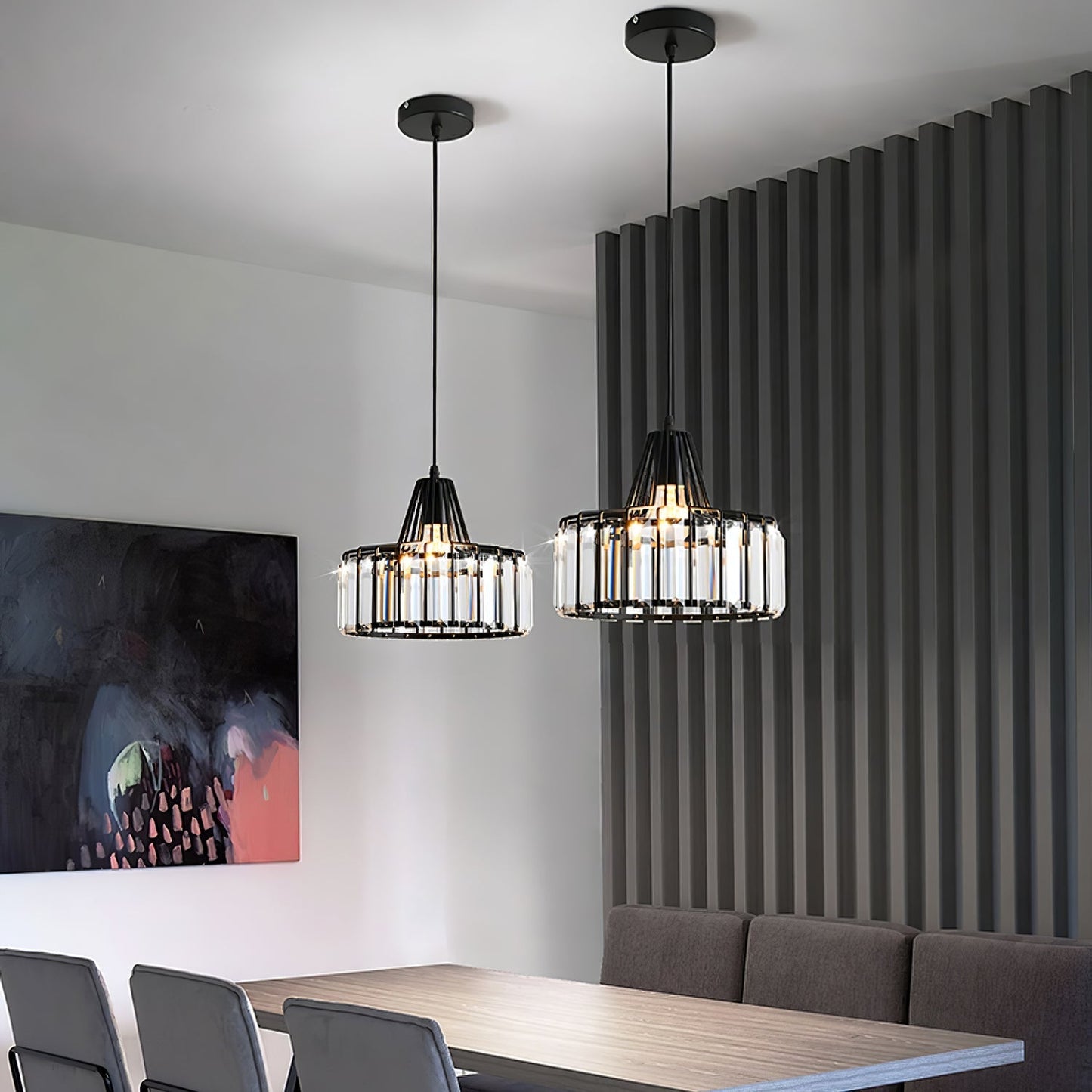 Obsidia | Sleek Iron Frame Crystal Pendant Light