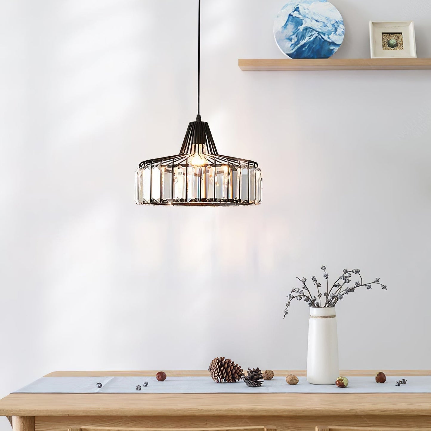Obsidia | Sleek Iron Frame Crystal Pendant Light