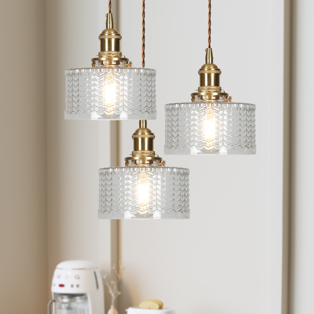 Viridis | Retro Textured Glass Cylinder Pendant Light