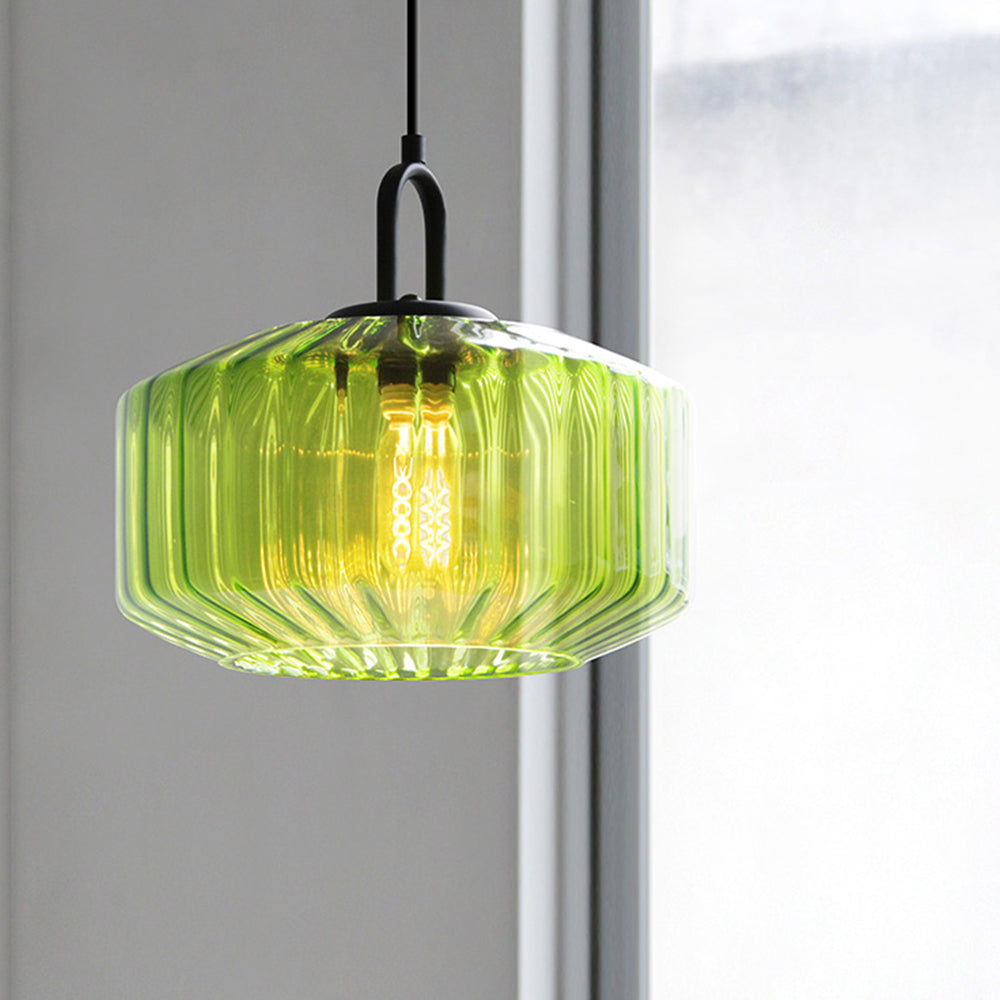 Verda | Mid Century Ribbed Glass Dome Pendant Light