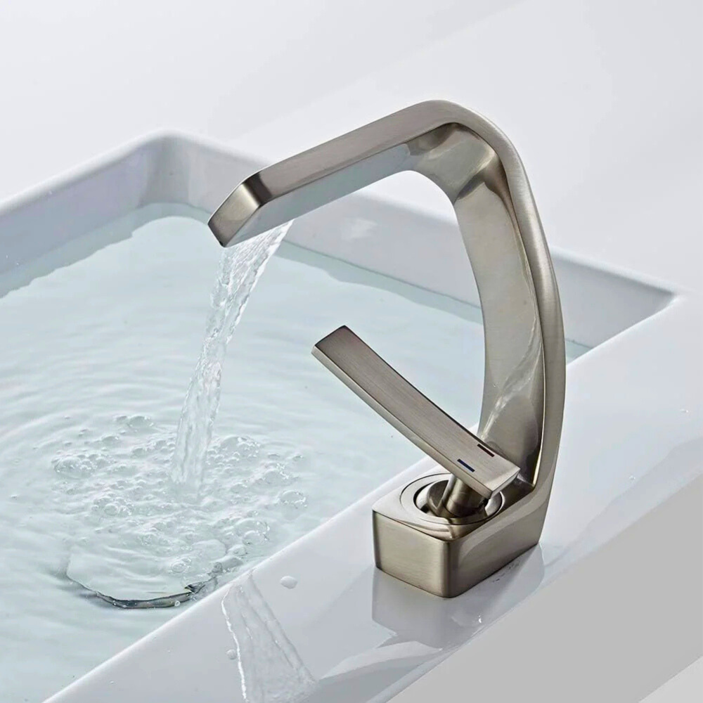 Zentra | Angular Bathroom Basin Mixer Tap with Waterfall Spout