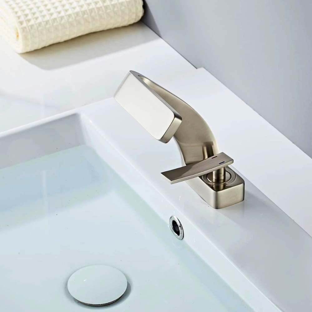 Zentra | Angular Bathroom Basin Mixer Tap with Waterfall Spout