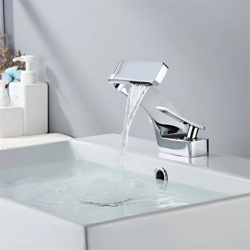 Zentra | Angular Bathroom Basin Mixer Tap with Waterfall Spout