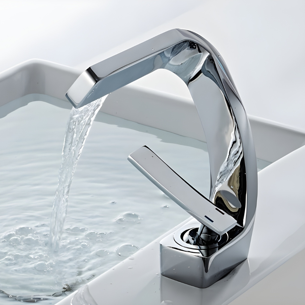 Zentra | Angular Bathroom Basin Mixer Tap with Waterfall Spout