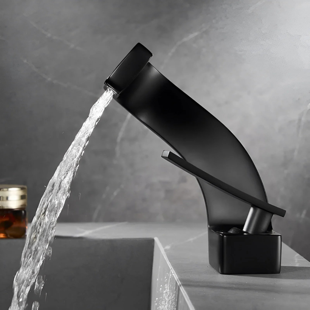 Zentra | Angular Bathroom Basin Mixer Tap with Waterfall Spout