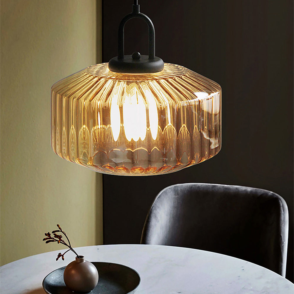 Verda | Mid Century Ribbed Glass Dome Pendant Light