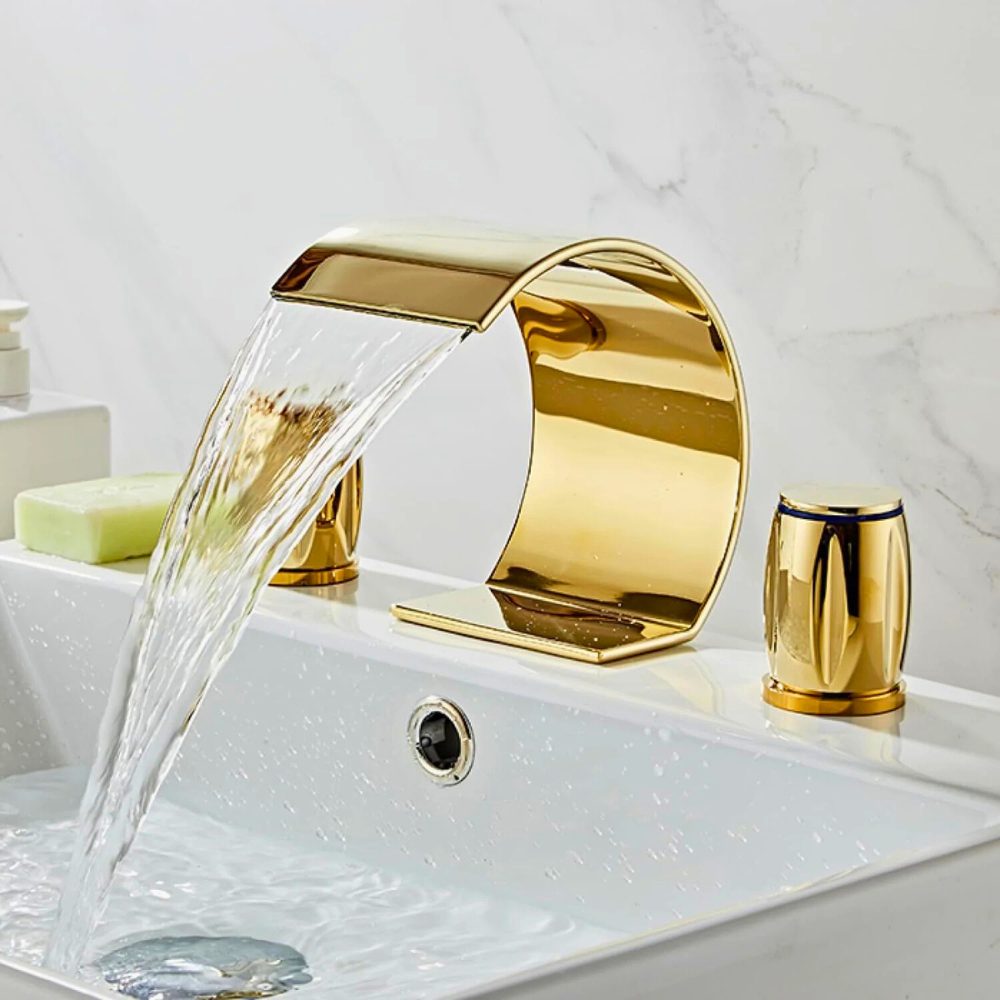 Saya | Widespread Waterfall Bathroom Tap with Twin Rotary Knobs