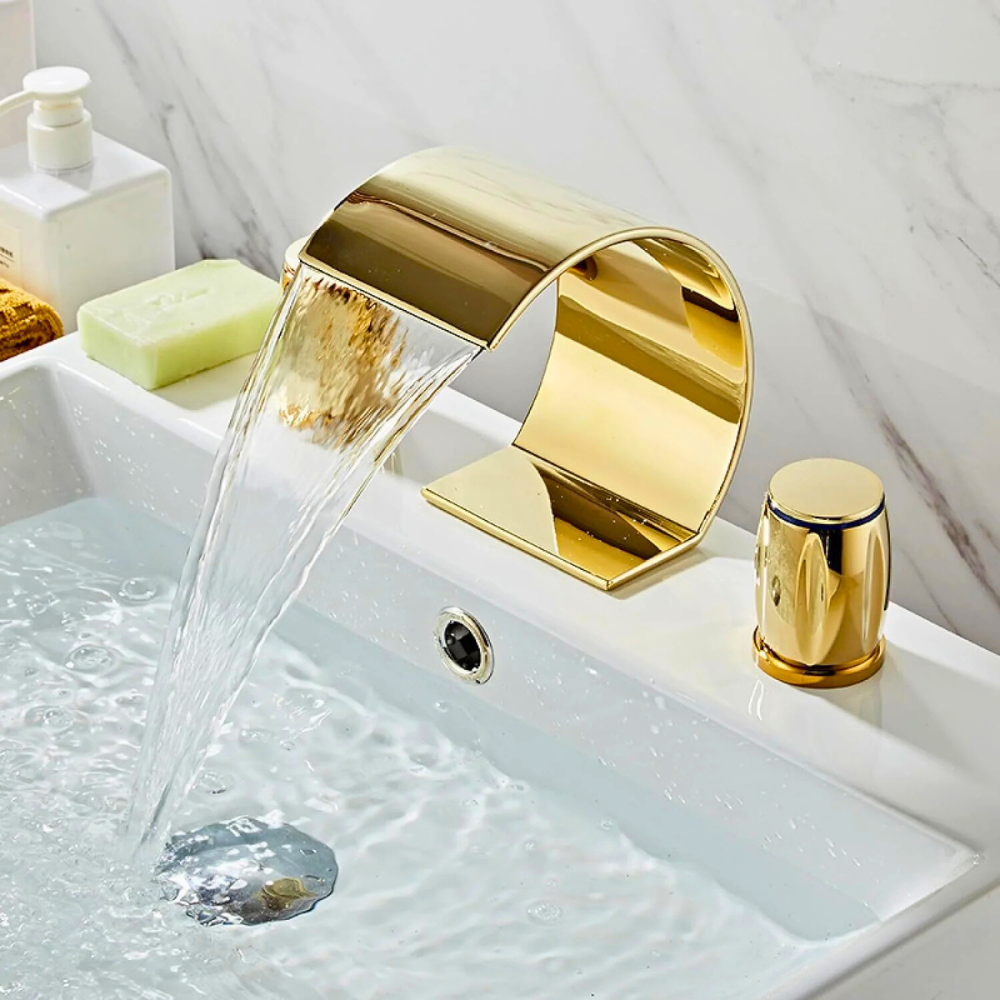 Saya | Widespread Waterfall Bathroom Tap with Twin Rotary Knobs