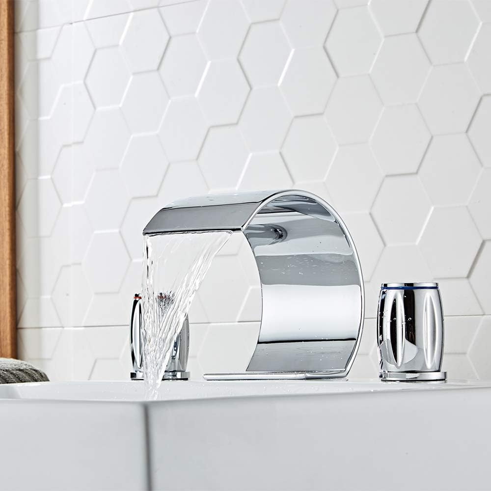 Saya | Widespread Waterfall Bathroom Tap with Twin Rotary Knobs