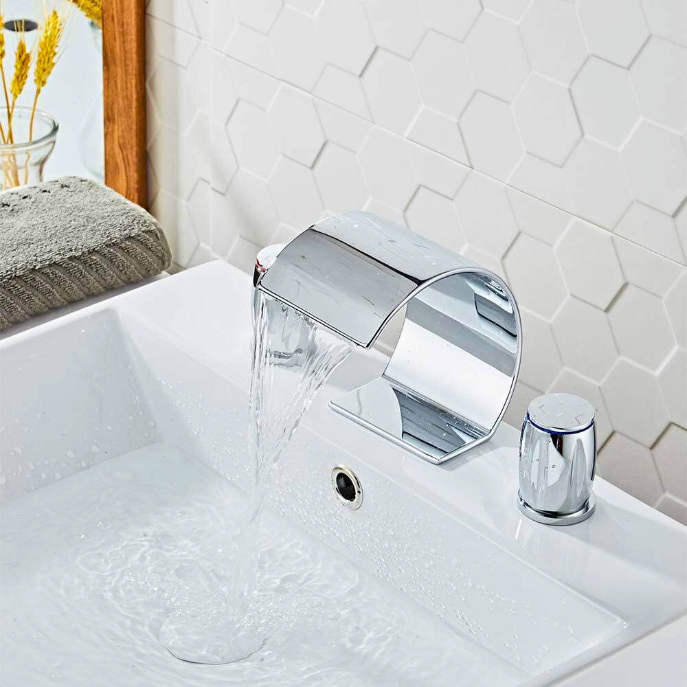 Saya | Widespread Waterfall Bathroom Tap with Twin Rotary Knobs