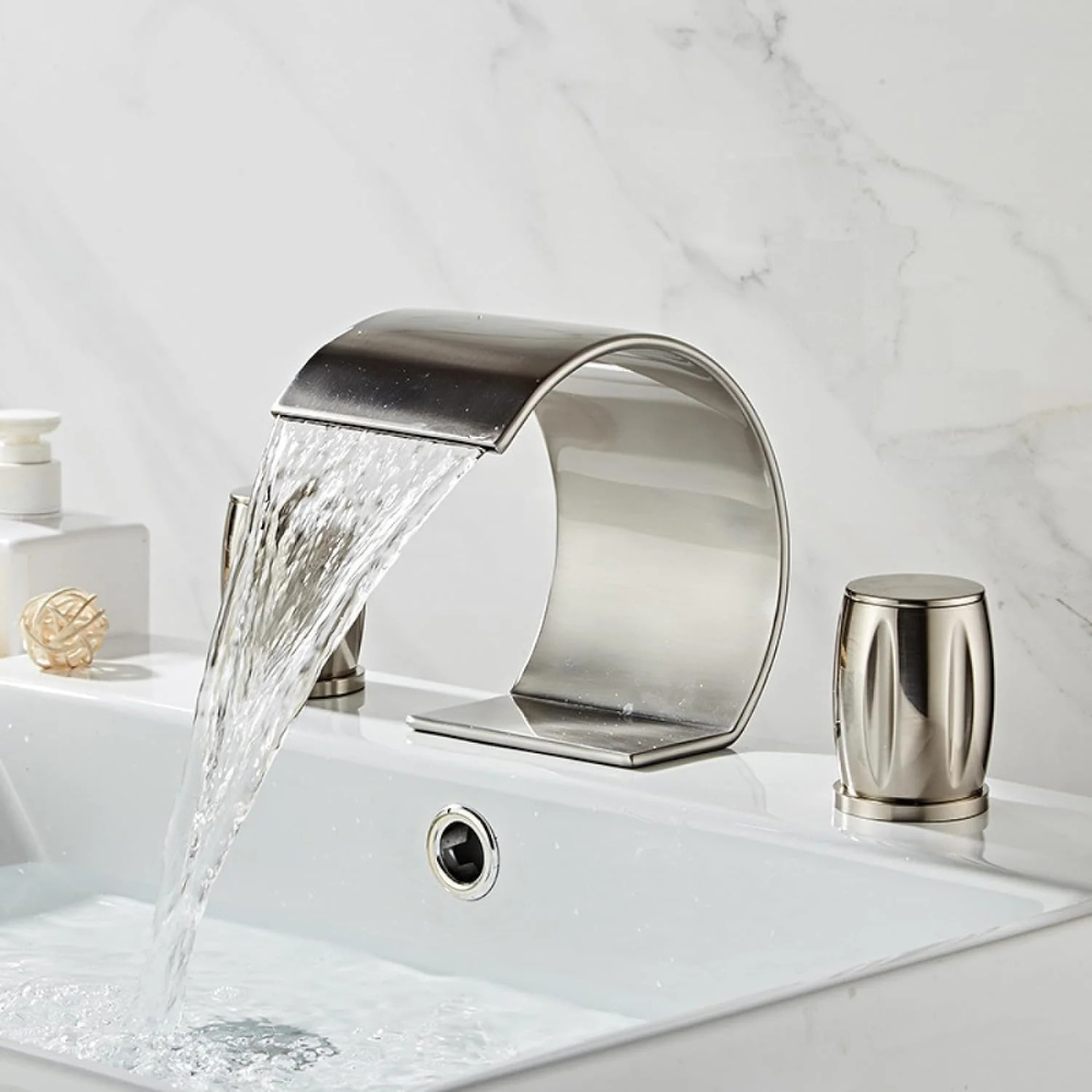 Saya | Widespread Waterfall Bathroom Tap with Twin Rotary Knobs