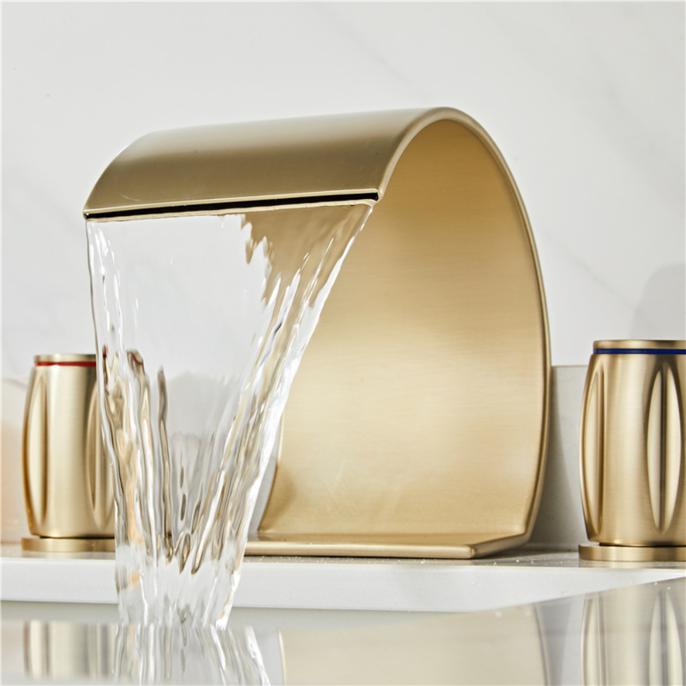 Saya | Widespread Waterfall Bathroom Tap with Twin Rotary Knobs