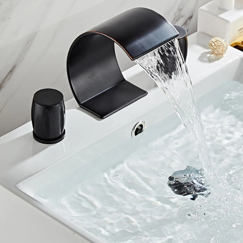 Saya | Widespread Waterfall Bathroom Tap with Twin Rotary Knobs