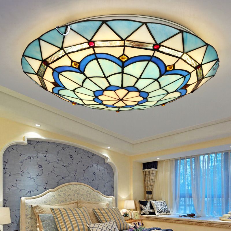 Eldiris | Tiffany Glass Mosaic Flush Mount Ceiling Light