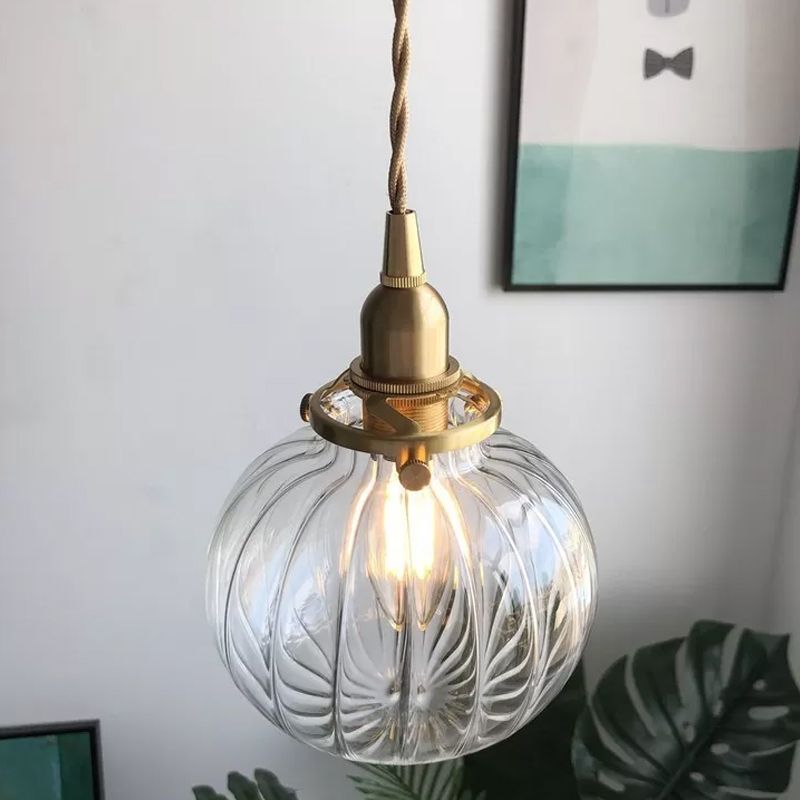 Pythos | Vintage Pumpkin Glass Ribbed LED Pendant Light