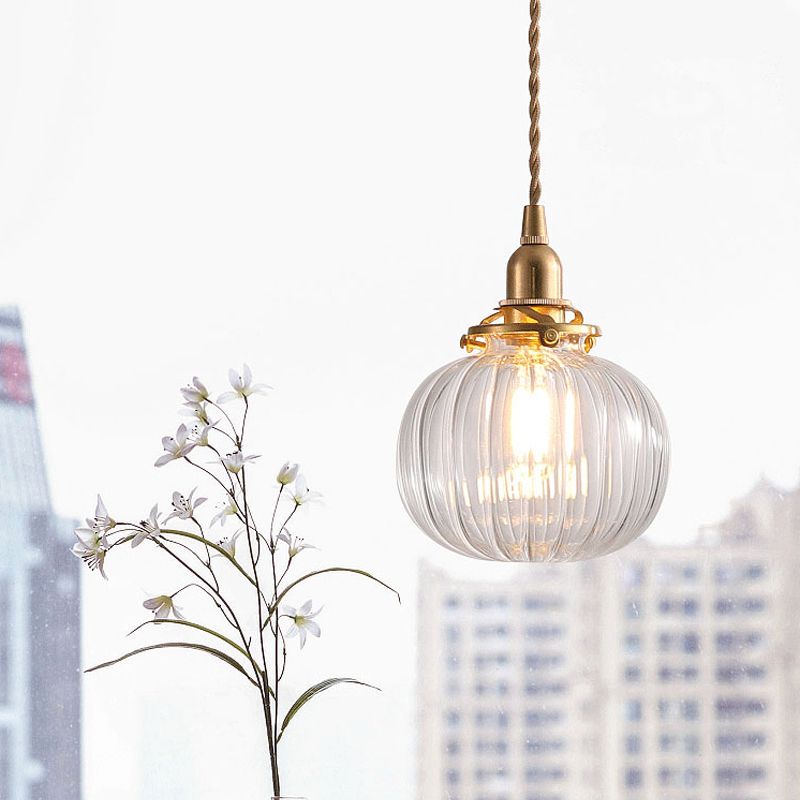 Pythos | Vintage Pumpkin Glass Ribbed LED Pendant Light