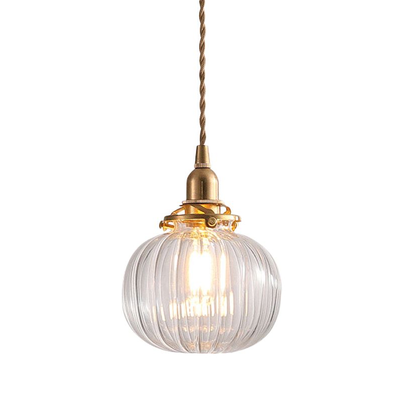 Pythos | Vintage Pumpkin Glass Ribbed LED Pendant Light