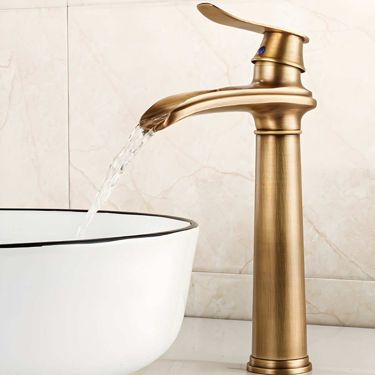 Sylthiro | Contemporary Arched Profile Waterfall Spout Vessel Bathroom Tap