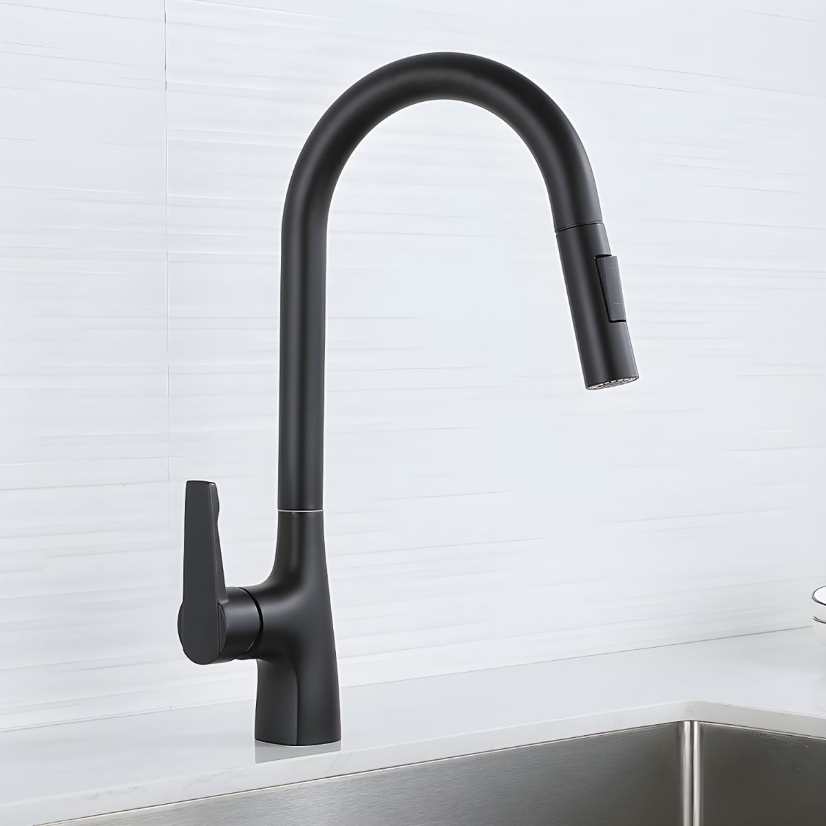 Alvordic | High Arc and Gooseneck Pull Out Spout Kitchen Sink Mixer Tap