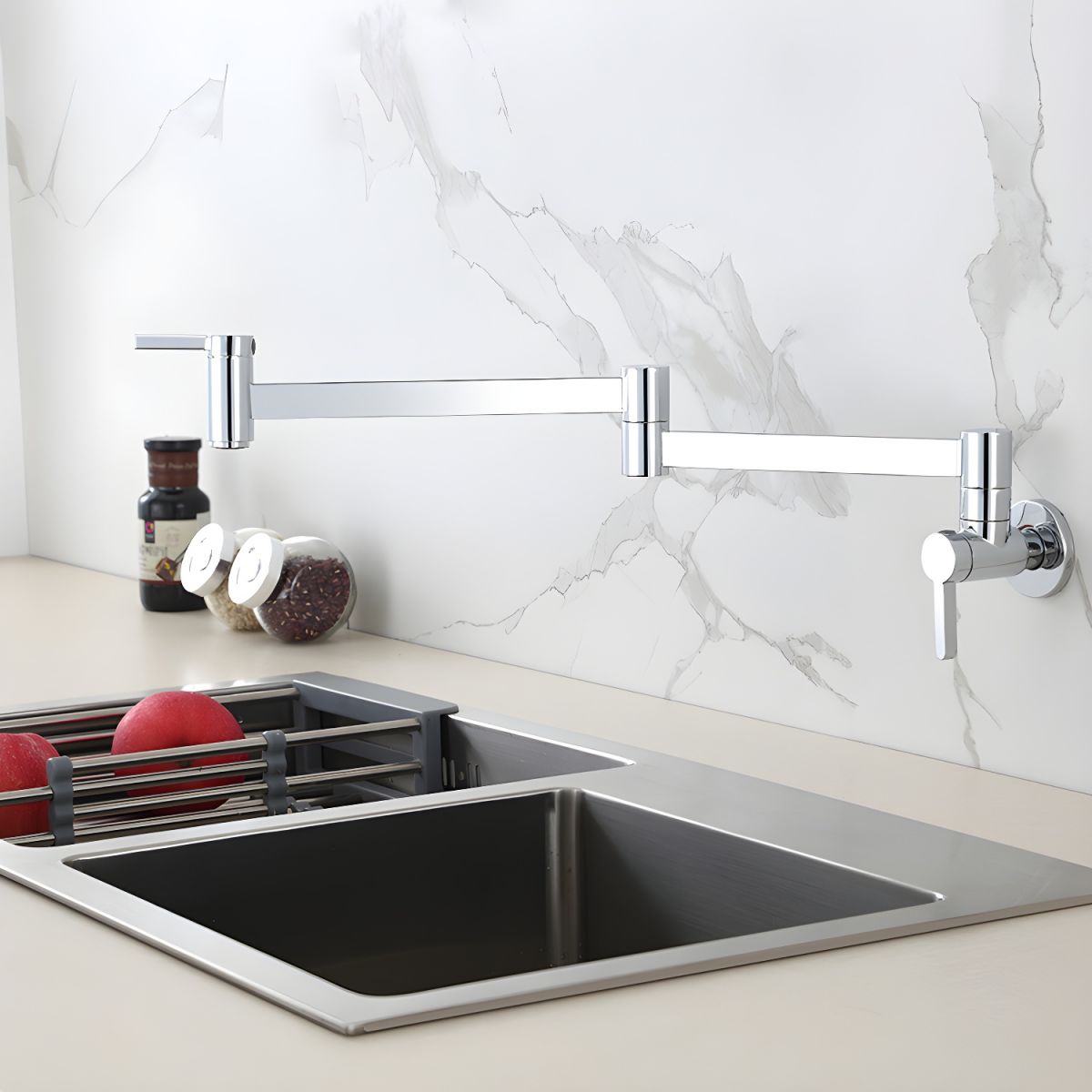 Arviden | Wall Mounted Pull Down and Articulated Kitchen Pot Filler Tap