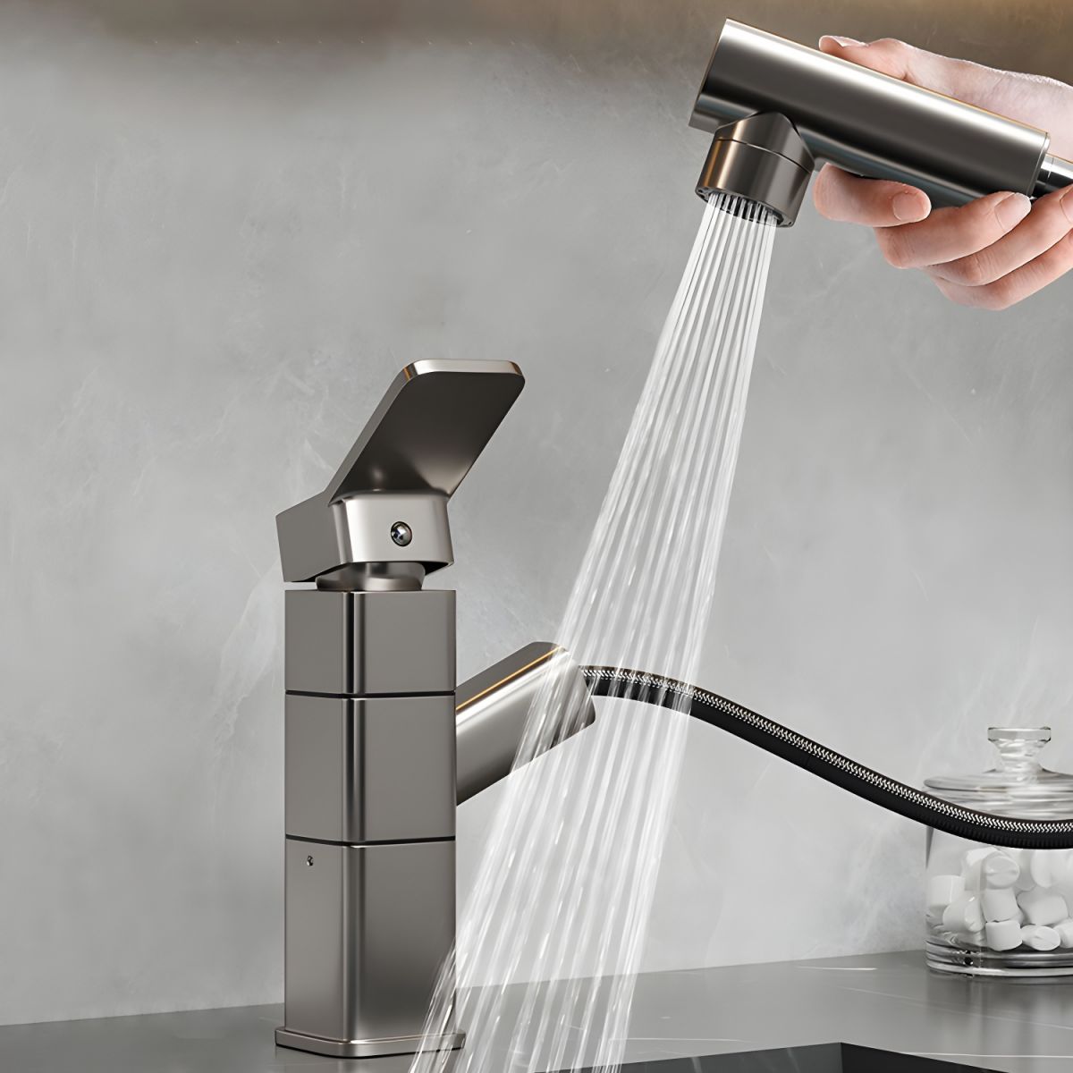 Oksvalah | Modern Geometric Column Profile Bathroom Sink Tap
