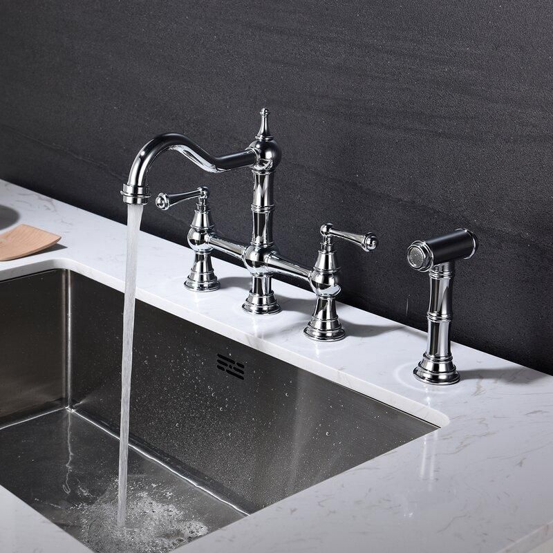 Kalvorth | Modern Dual Lever Low Arc Bridge Kitchen Sink Tap