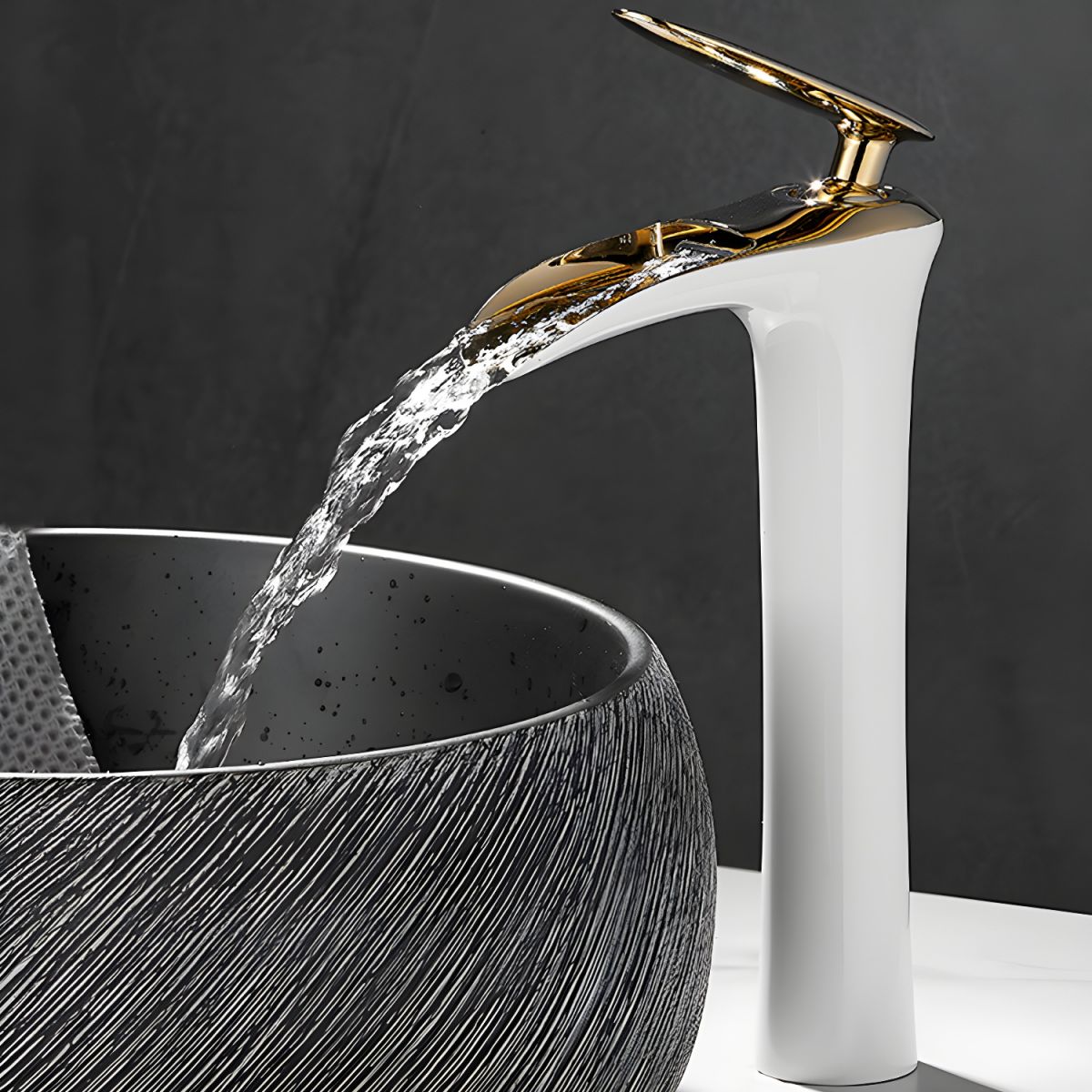 Fjordiec | Modern Low Arc Single Lever Waterfall Spout Bathroom Sink Tap