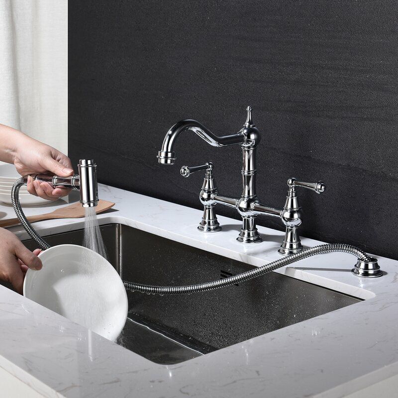 Kalvorth | Modern Dual Lever Low Arc Bridge Kitchen Sink Tap