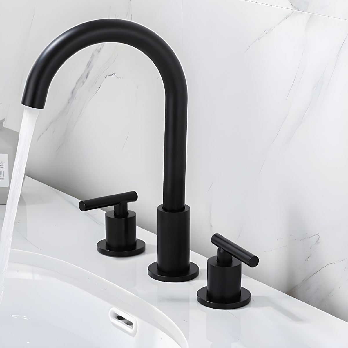 Sylvorne | Modern Tubular Profile Widespread Dual Lever Bathroom Sink Tap