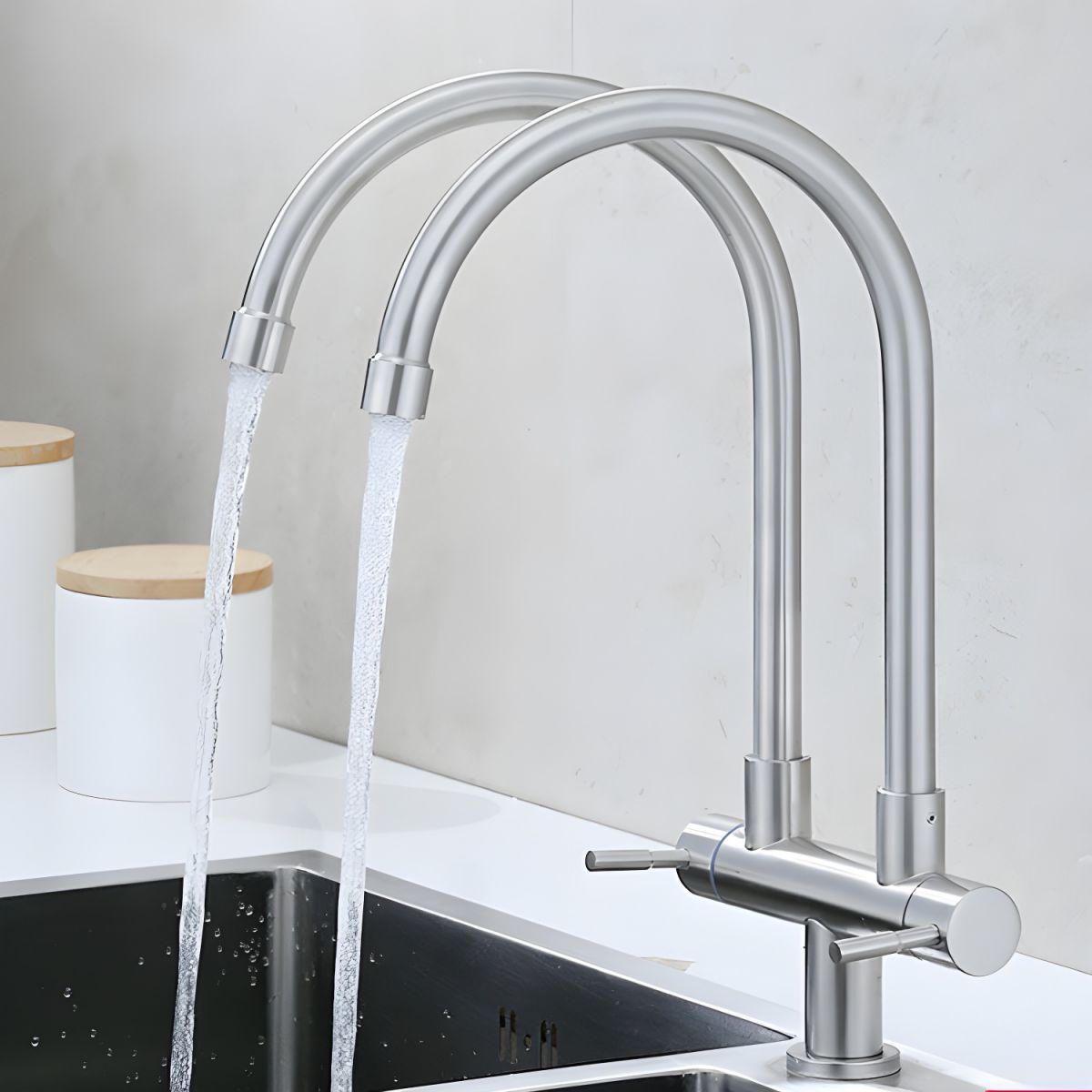 Arviden | Modern High Arc Dual Spout Kitchen Sink Tap with Dual Handles