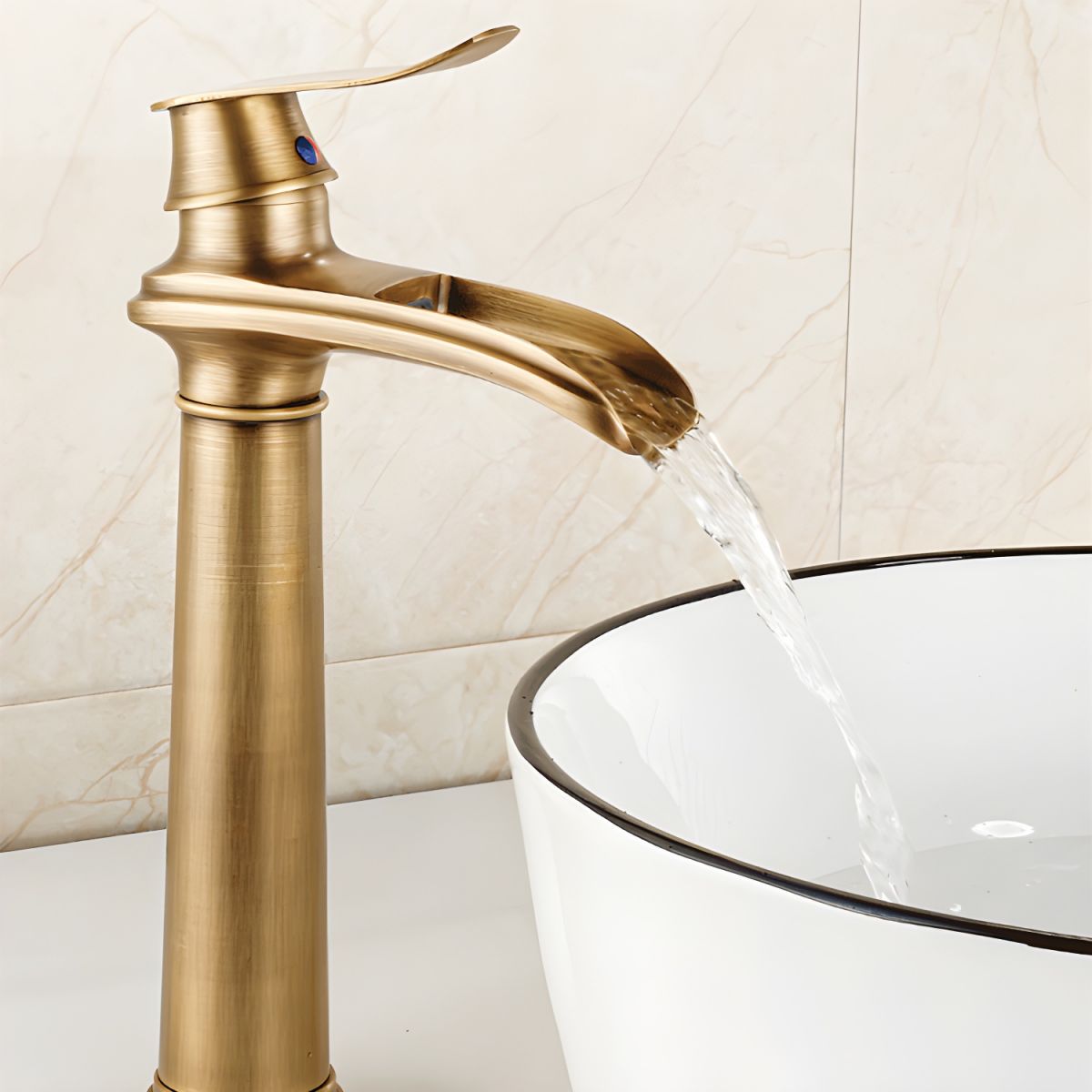 Sylthiro | Contemporary Arched Profile Waterfall Spout Vessel Bathroom Tap