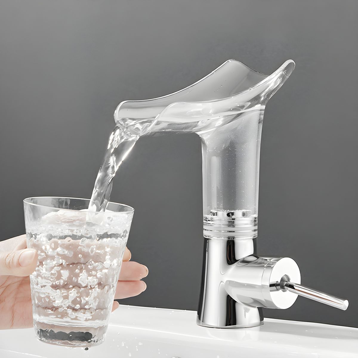 Elduvike | Modern Arched Profile Waterfall Bathroom Sink Tap
