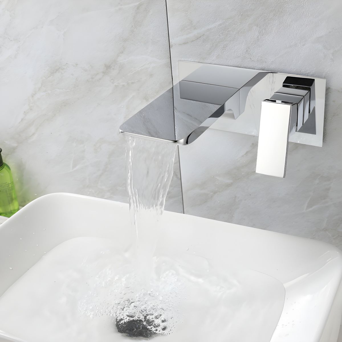 Luvarni | Modern Wall Mounted Square Profile Waterfall Bathroom Tap