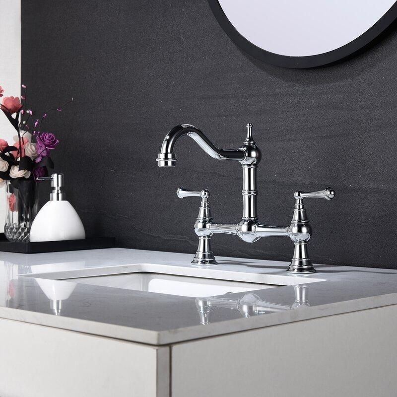 Kalvorth | Modern Dual Lever Low Arc Bridge Kitchen Sink Tap
