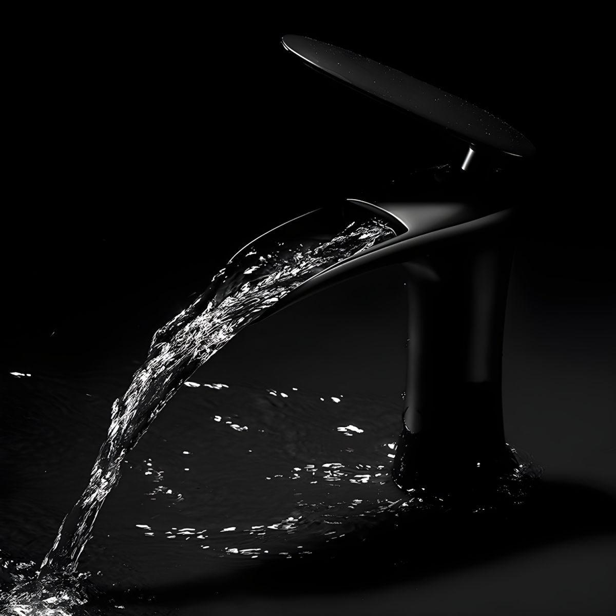 Fjordiec | Modern Low Arc Single Lever Waterfall Spout Bathroom Sink Tap