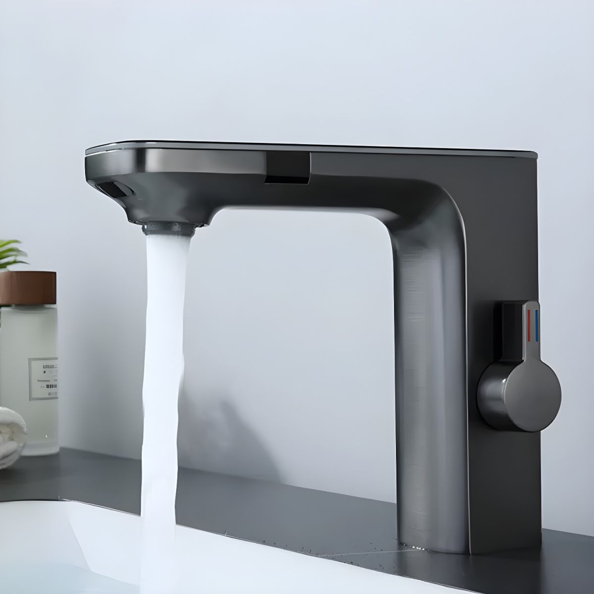 Jovallur | Modern L-Shaped Arched Column Bathroom Sink Tap with Digital Display
