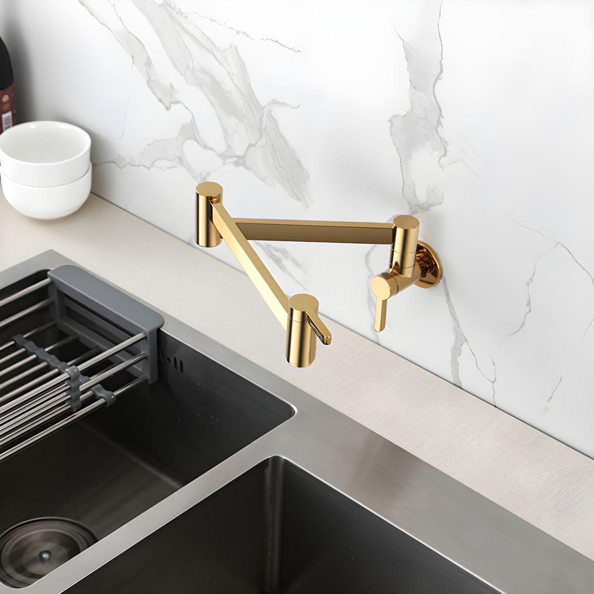 Arviden | Wall Mounted Pull Down and Articulated Kitchen Pot Filler Tap