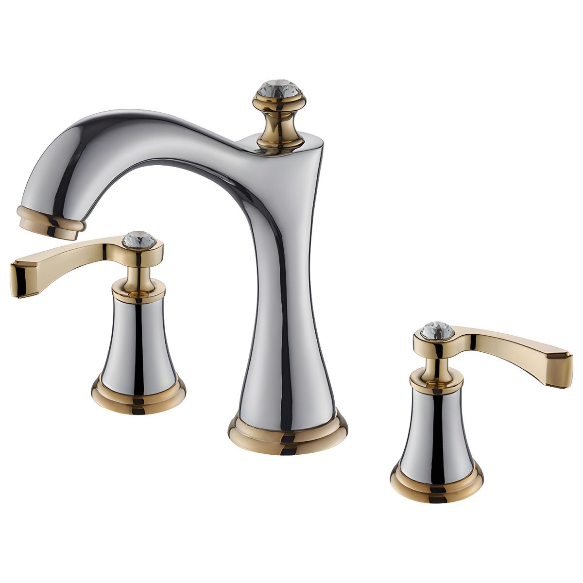 Juvandic | Glam Arched Spout Deck Mounted Widespread Dual Handle Bathroom Sink Tap
