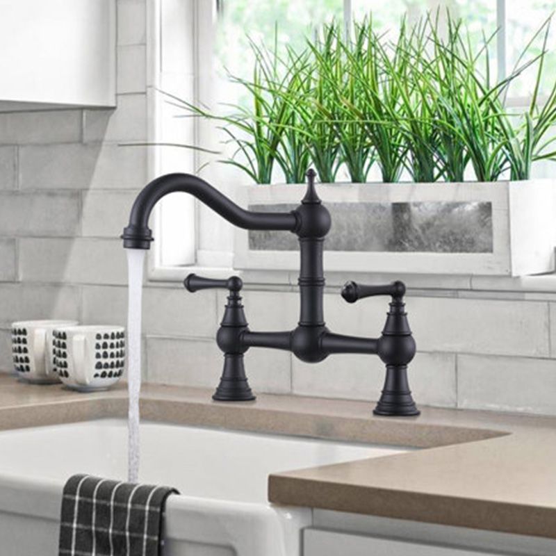 Kalvorth | Modern Dual Lever Low Arc Bridge Kitchen Sink Tap