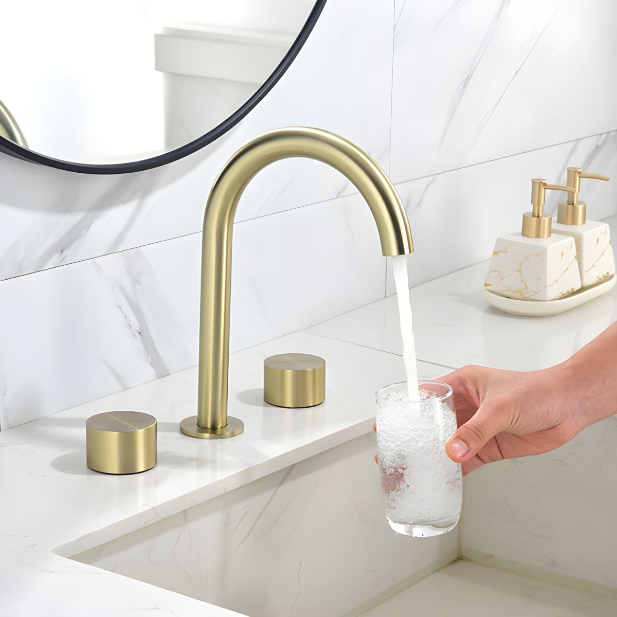 Juvallure | Modern Arched Silhouette Widespread Dual Handle Bathroom Sink Tap