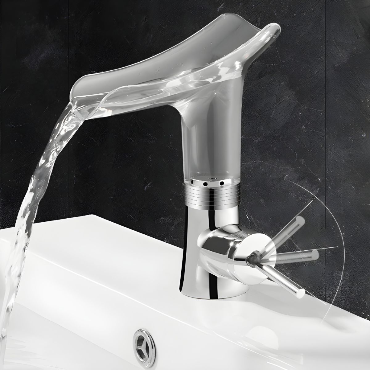 Elduvike | Modern Arched Profile Waterfall Bathroom Sink Tap