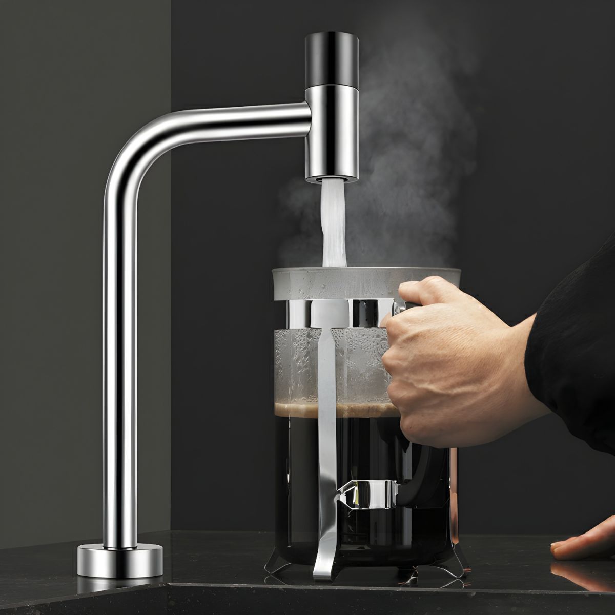 Aerisvik | Modern L-Shaped Swivel Spout High Arc Kitchen Sink Tap
